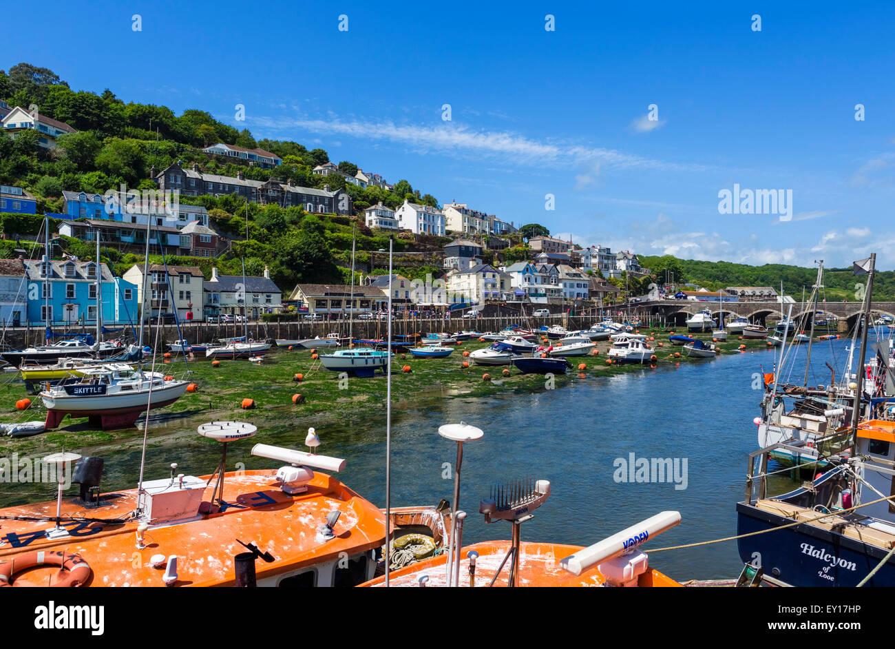 Blick auf West Looe über den East Looe River aus East Looe, Cornwall, England, UK Stockfoto