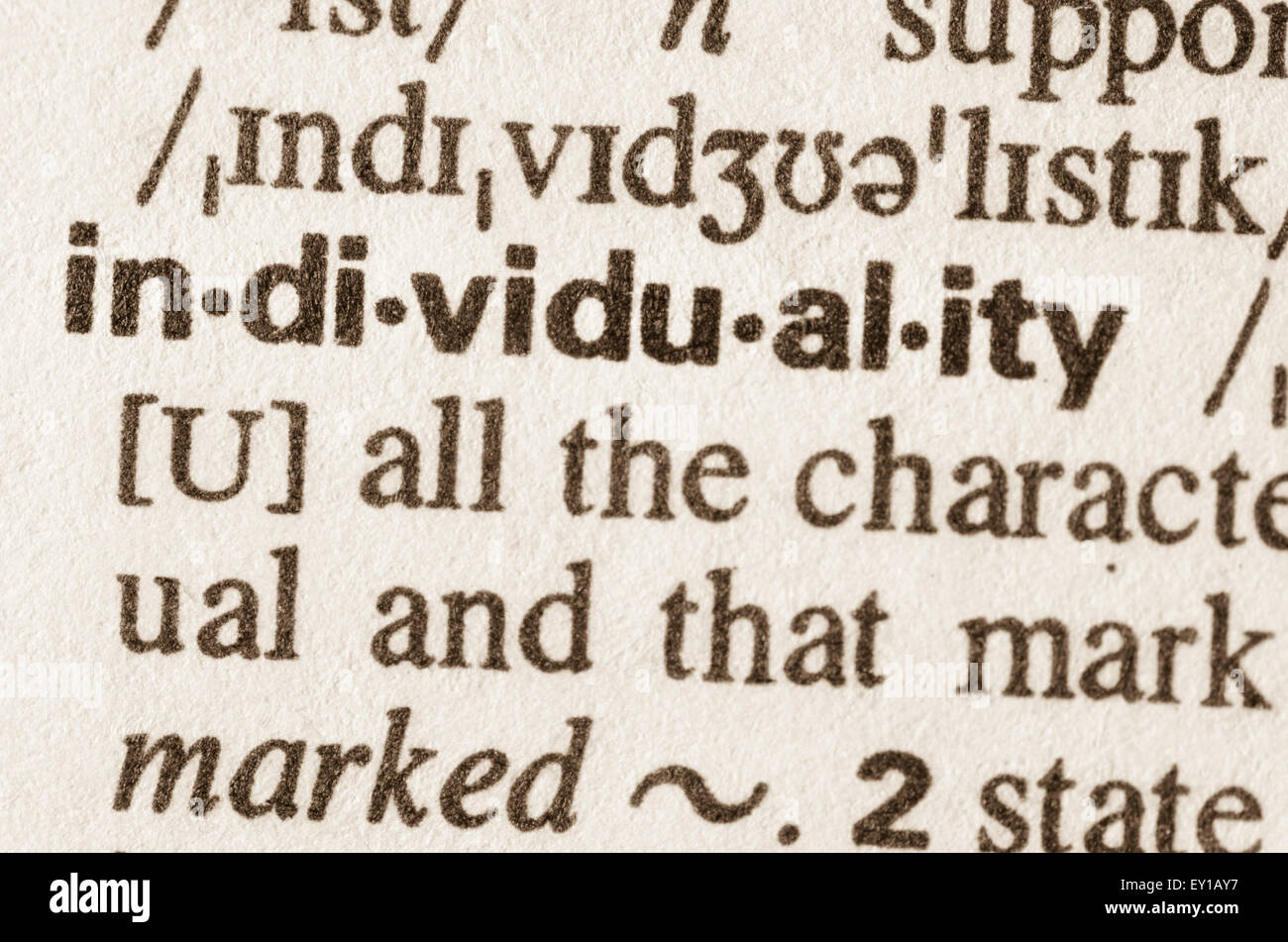 Definition des Wortes Individualität im Wörterbuch Stockfoto