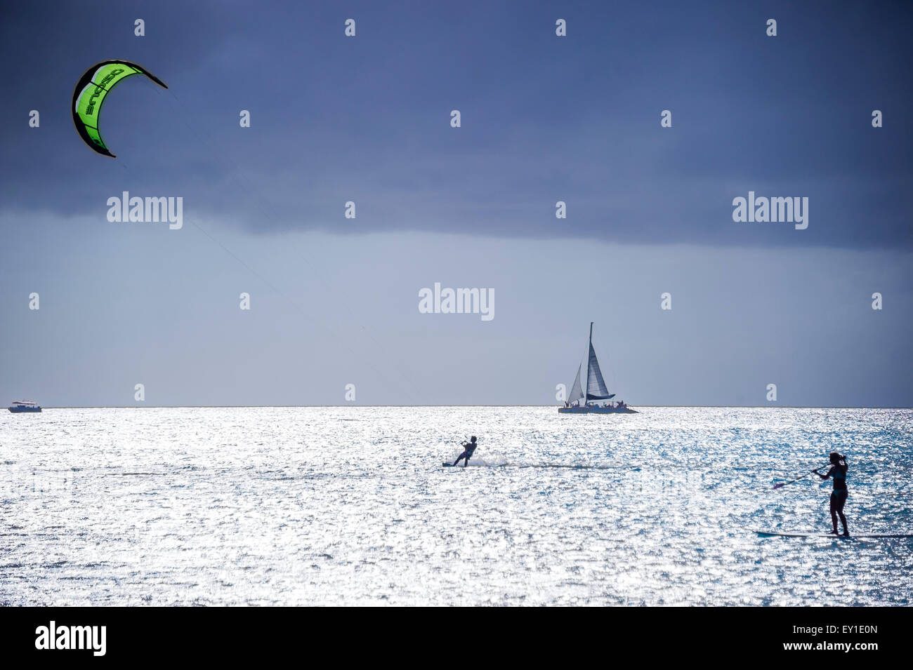 Kitesurfen in Aruba Stockfoto
