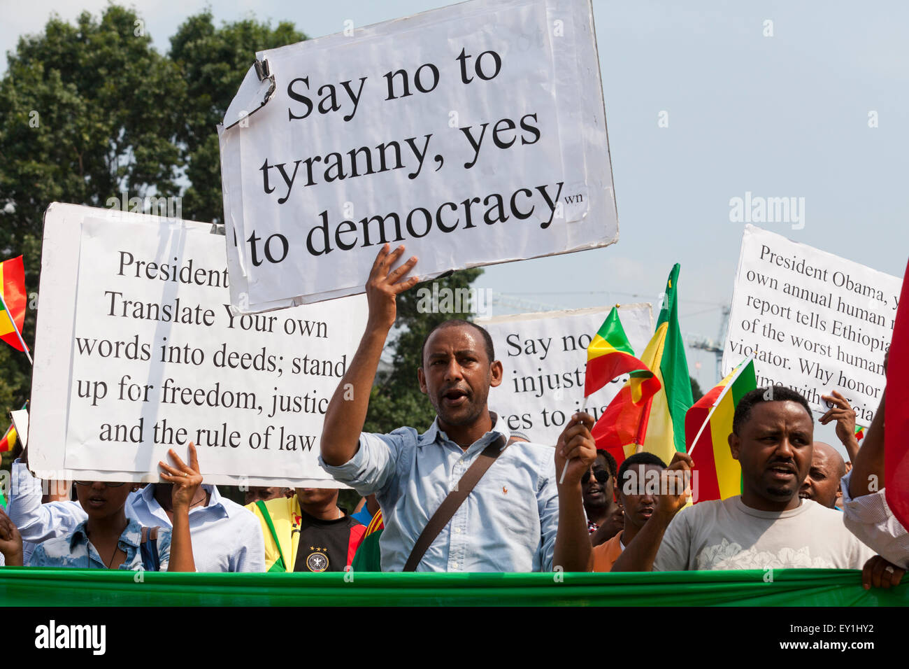 Äthiopische Amerikaner protestieren außerhalb des weißen Hauses gegen Präsident Obamas geplanten offiziellen Besuch in Äthiopien Stockfoto