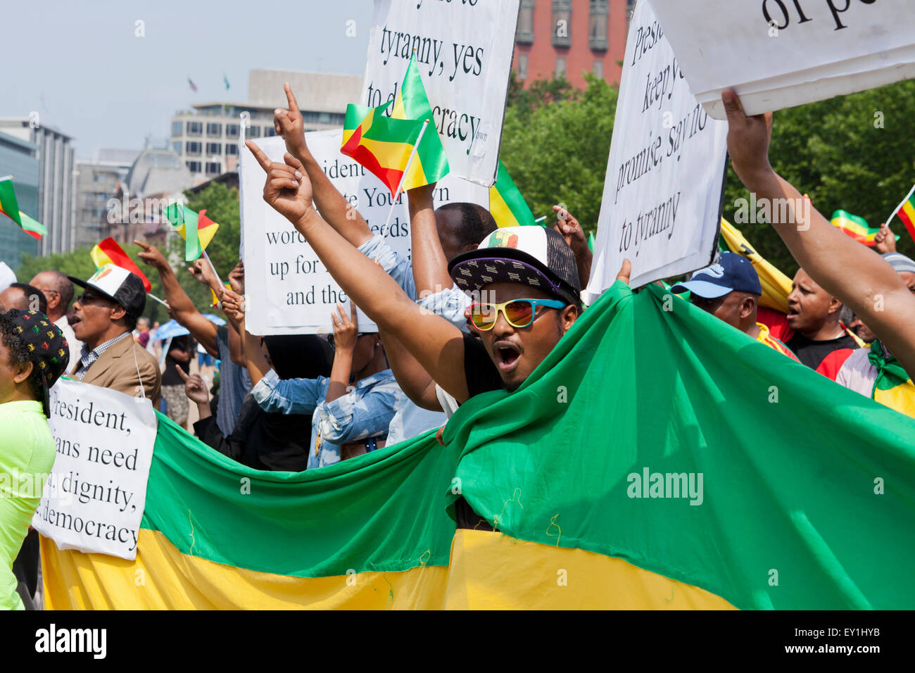 Äthiopische Amerikaner protestieren außerhalb des weißen Hauses gegen Präsident Obamas geplanten offiziellen Besuch in Äthiopien Stockfoto