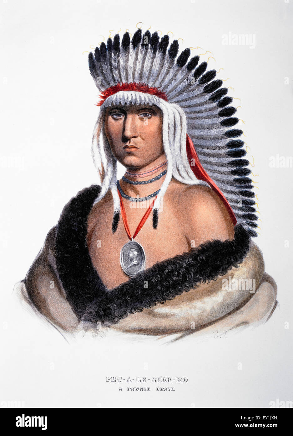 PET-A-Le-Shar-Ro, Pawnee Chief, Portrait, McKenney & Hall Lithographie von einem 1821 Gemälde von Charles Bird King Stockfoto