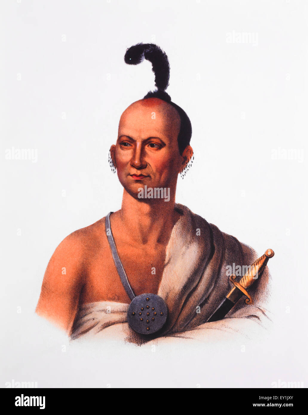 Kai-Pol-E-Qua oder weiße Nase Fox, Brave Saukie, Anführer der Oshkosh Band des Saukie-Stammes, Lithographie von 1824 Gemälde von Charles Bird King Stockfoto