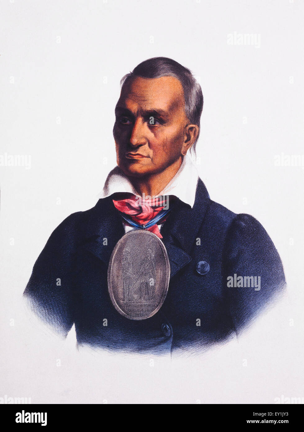 Rote Jacke, Seneca Redner und Leiter des Wolf-Klans, Lithographie von einem 1828 Gemälde von Charles Bird King Stockfoto