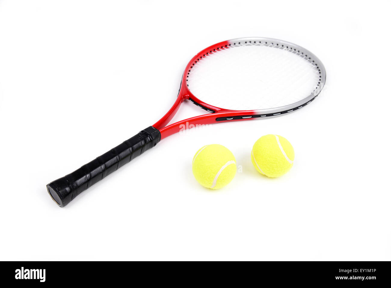 Tennisschläger, isoliert auf weißem Hintergrund Stockfoto