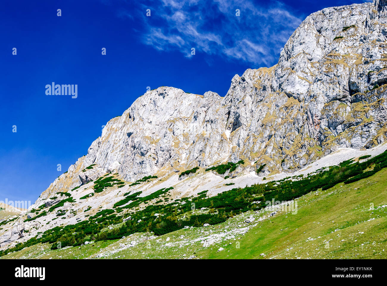 Bergkette der Karpaten, Rumänien. Erstaunliche bewölkt Sommerlandschaft mit Bucegi Gebirge in Brasov county, Ridge von Dolomit roc Stockfoto
