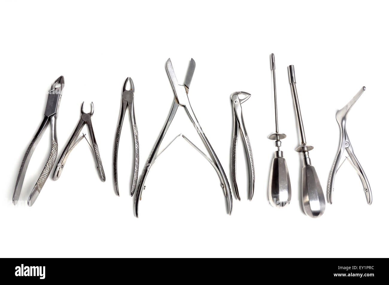 Chirurgische Instrumente isoliert auf weißem Hintergrund Stockfoto