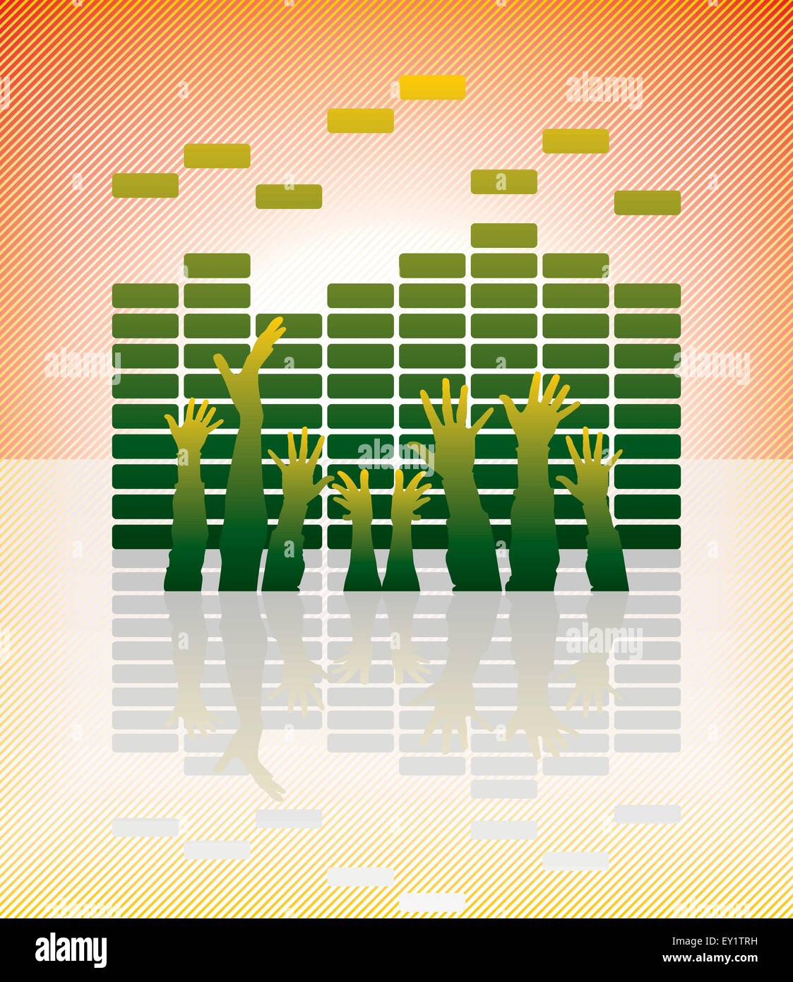 Vektor-Equalizer-Bar mit Händen und Reflexion Stock Vektor