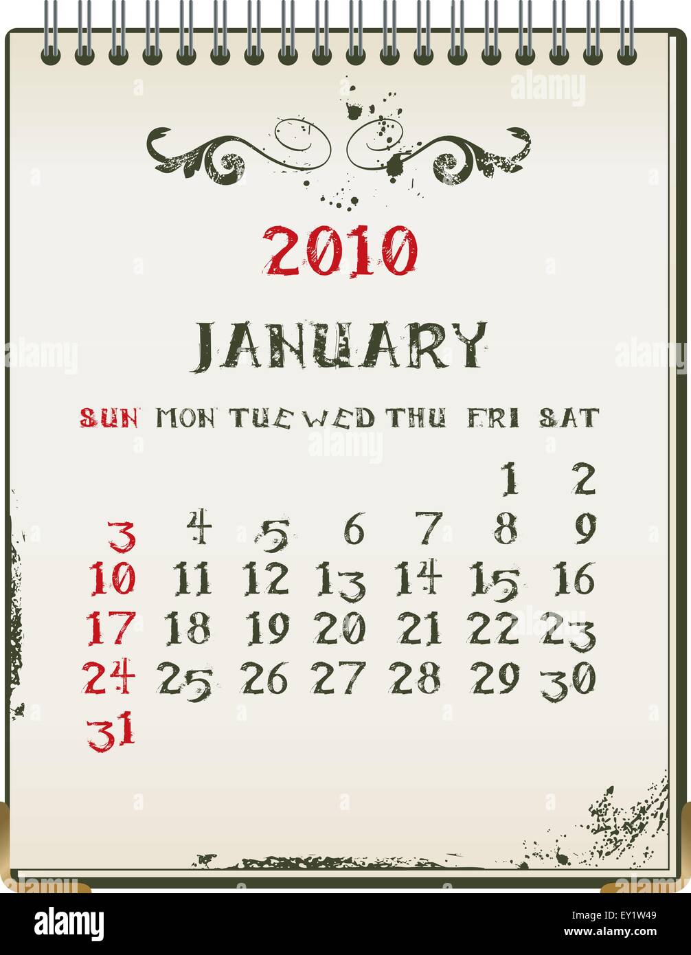 Grunge 2010 Kalender mit einem Blanknote Papier - Vektor-illustration Stock Vektor