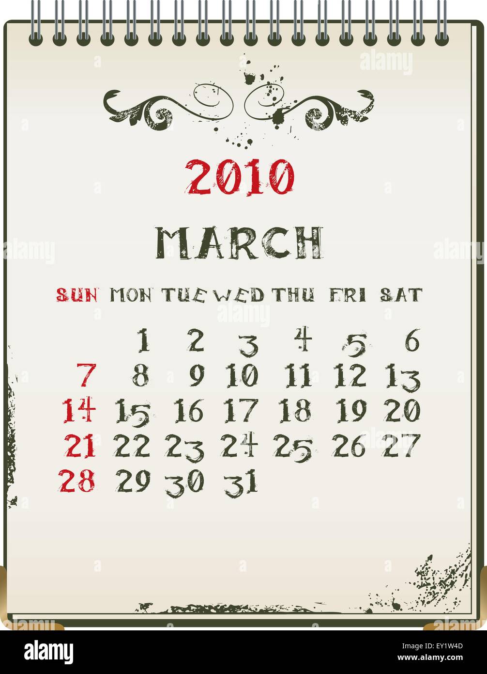 Grunge 2010 Kalender mit einem Blanknote Papier - Vektor-illustration Stock Vektor