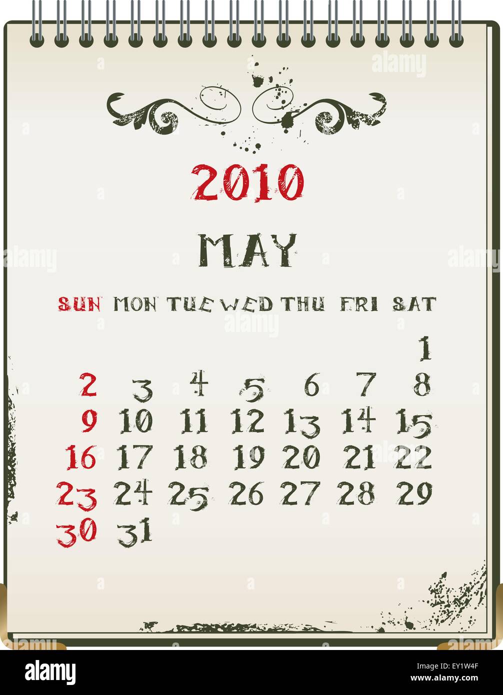 Grunge 2010 Kalender mit einem Blanknote Papier - Vektor-illustration Stock Vektor