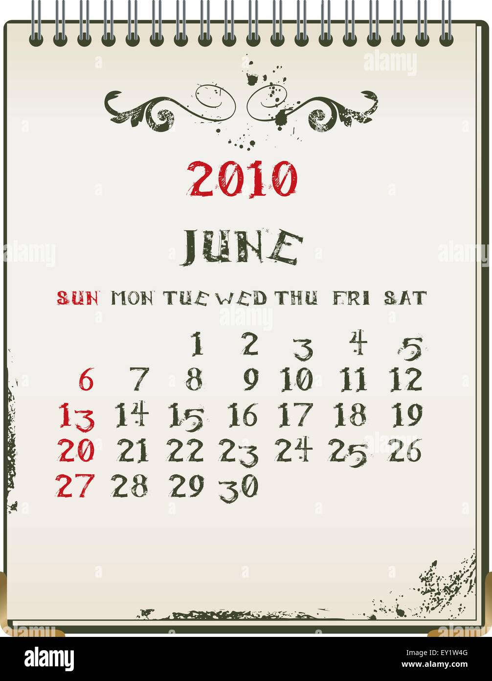 Grunge 2010 Kalender mit einem Blanknote Papier - Vektor-illustration Stock Vektor