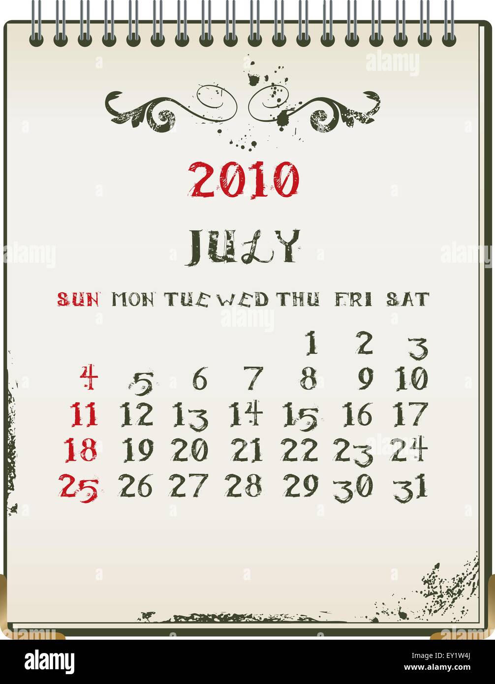 Grunge 2010 Kalender mit einem Blanknote Papier - Vektor-illustration Stock Vektor