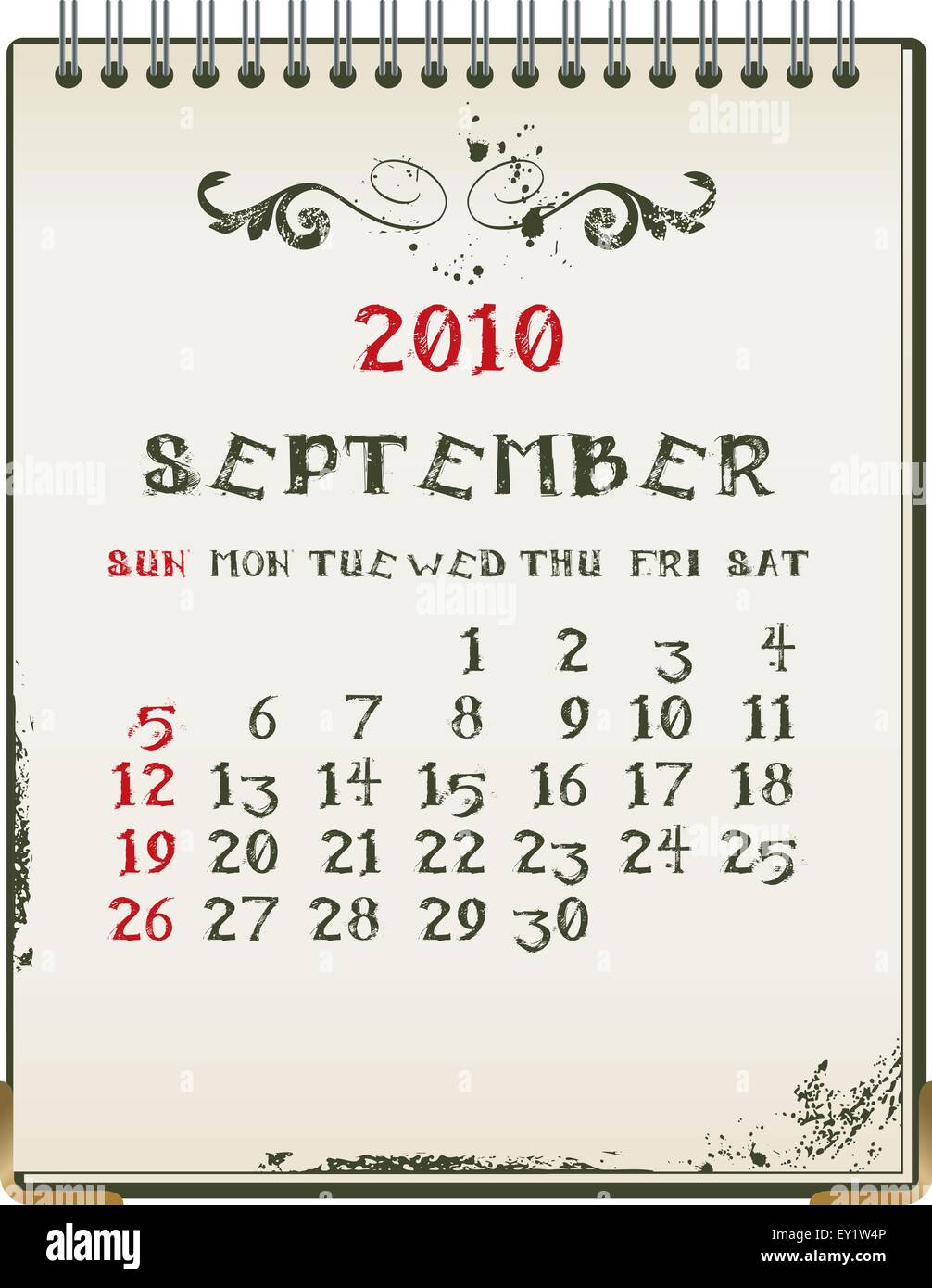 Grunge 2010 Kalender mit einem Blanknote Papier - Vektor-illustration Stock Vektor