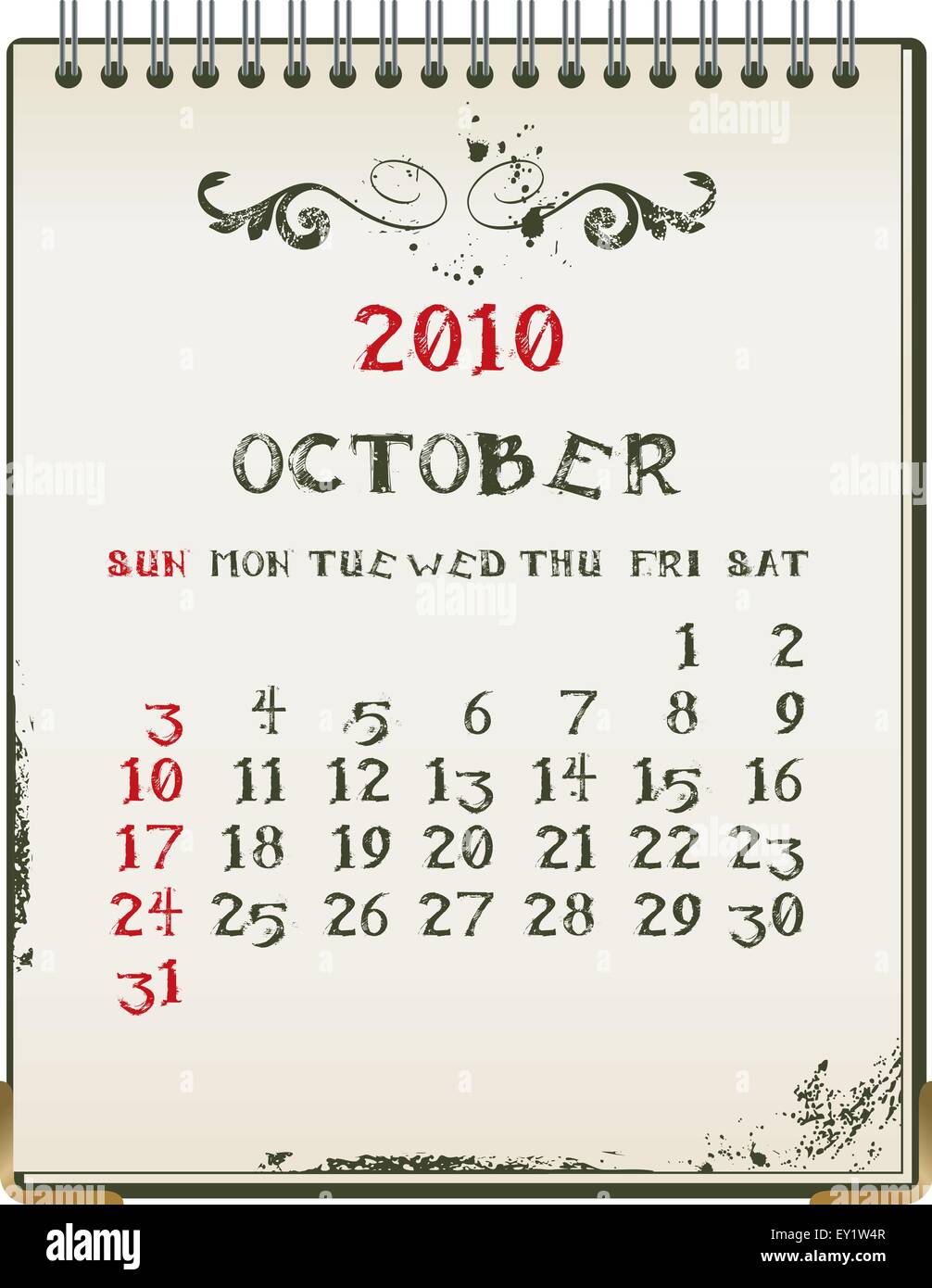 Grunge 2010 Kalender mit einem Blanknote Papier - Vektor-illustration Stock Vektor