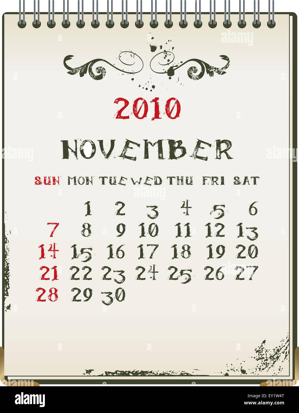 Grunge 2010 Kalender mit einem Blanknote Papier - Vektor-illustration Stock Vektor