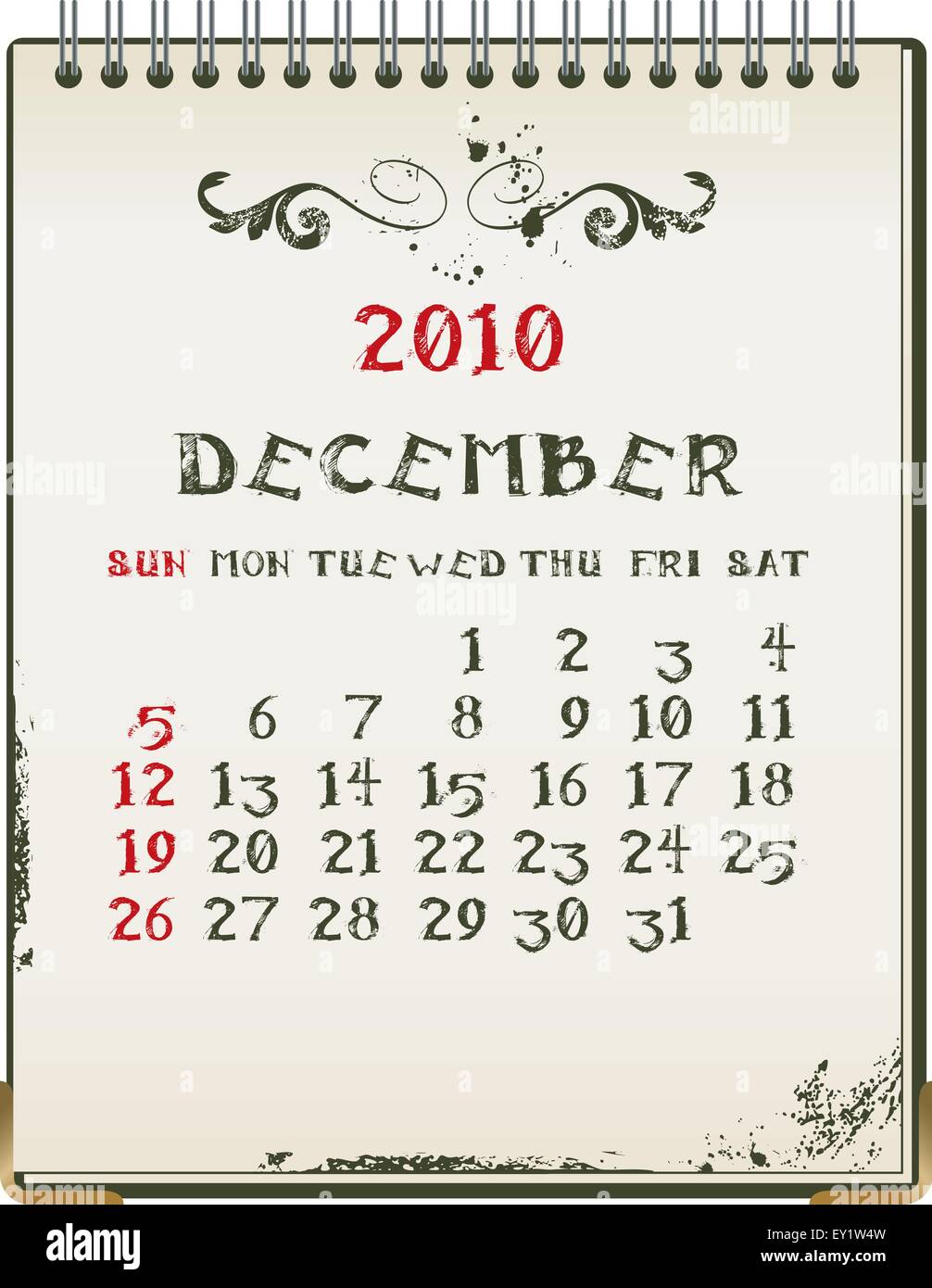 Grunge 2010 Kalender mit einem Blanknote Papier - Vektor-illustration Stock Vektor