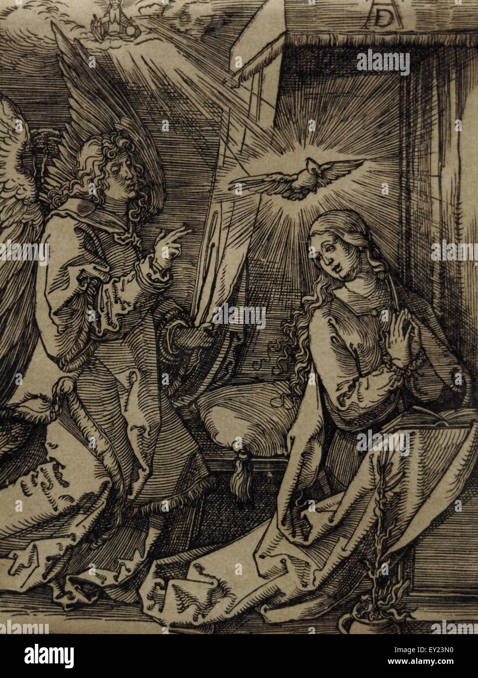Albrecht Dürer (1471-1528). Deutscher Maler und Kupferstecher. Die Verkündigung aus der kleinen Passion c.1509-1511. Holzschnitt. Dallas Museum of Art. USA. Gravur. Stockfoto