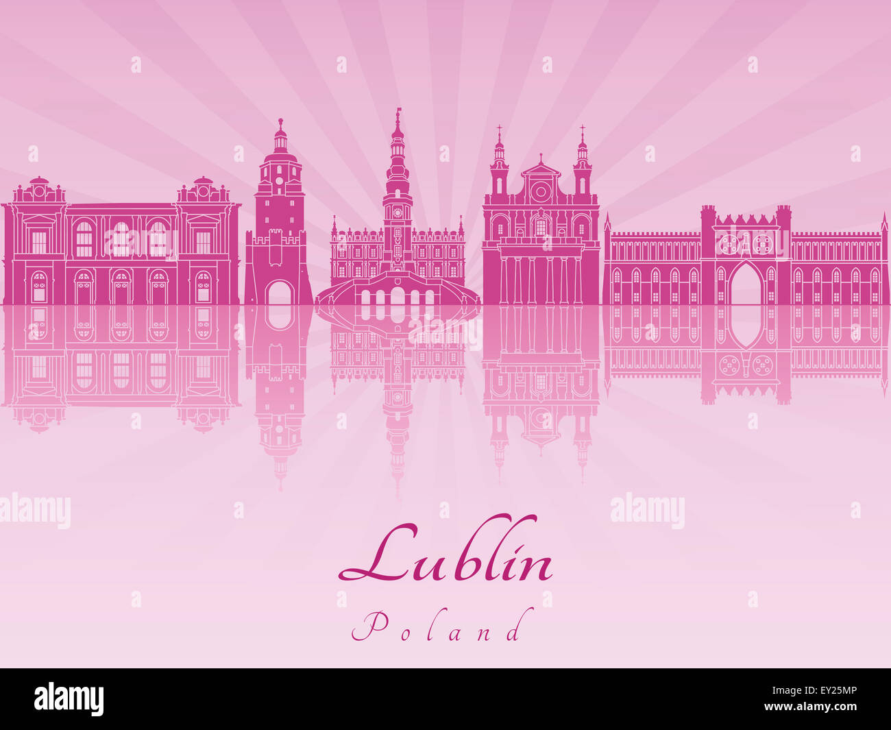 Skyline von Lublin in lila leuchtende Orchidee in bearbeitbare Vektordatei Stockfoto