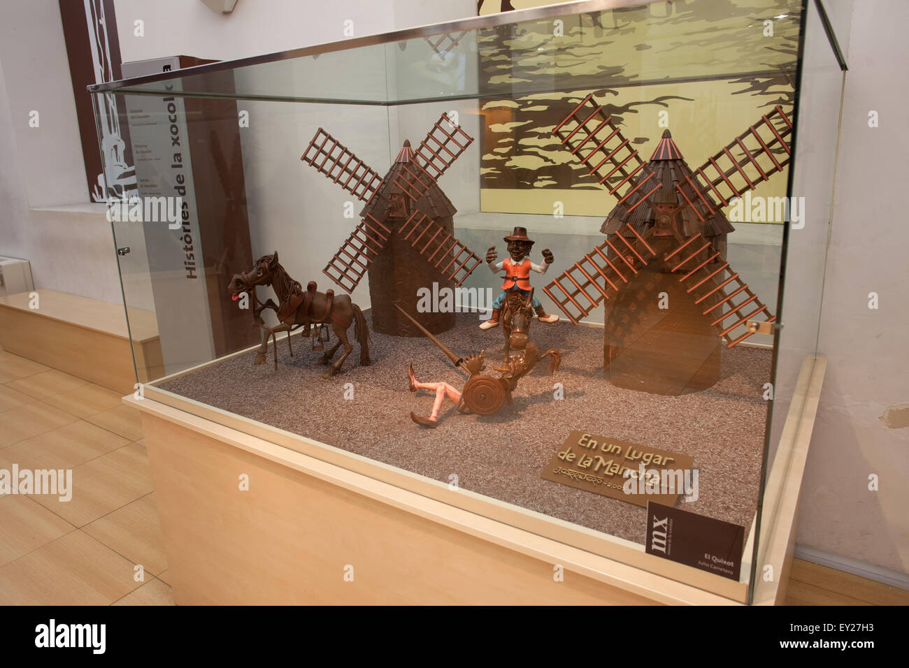 El Quixot Schokolade Skulptur von Julio Carretero in Schokolade Museum Museu De La Xocolata, Barcelona, Katalonien, Spanien Stockfoto