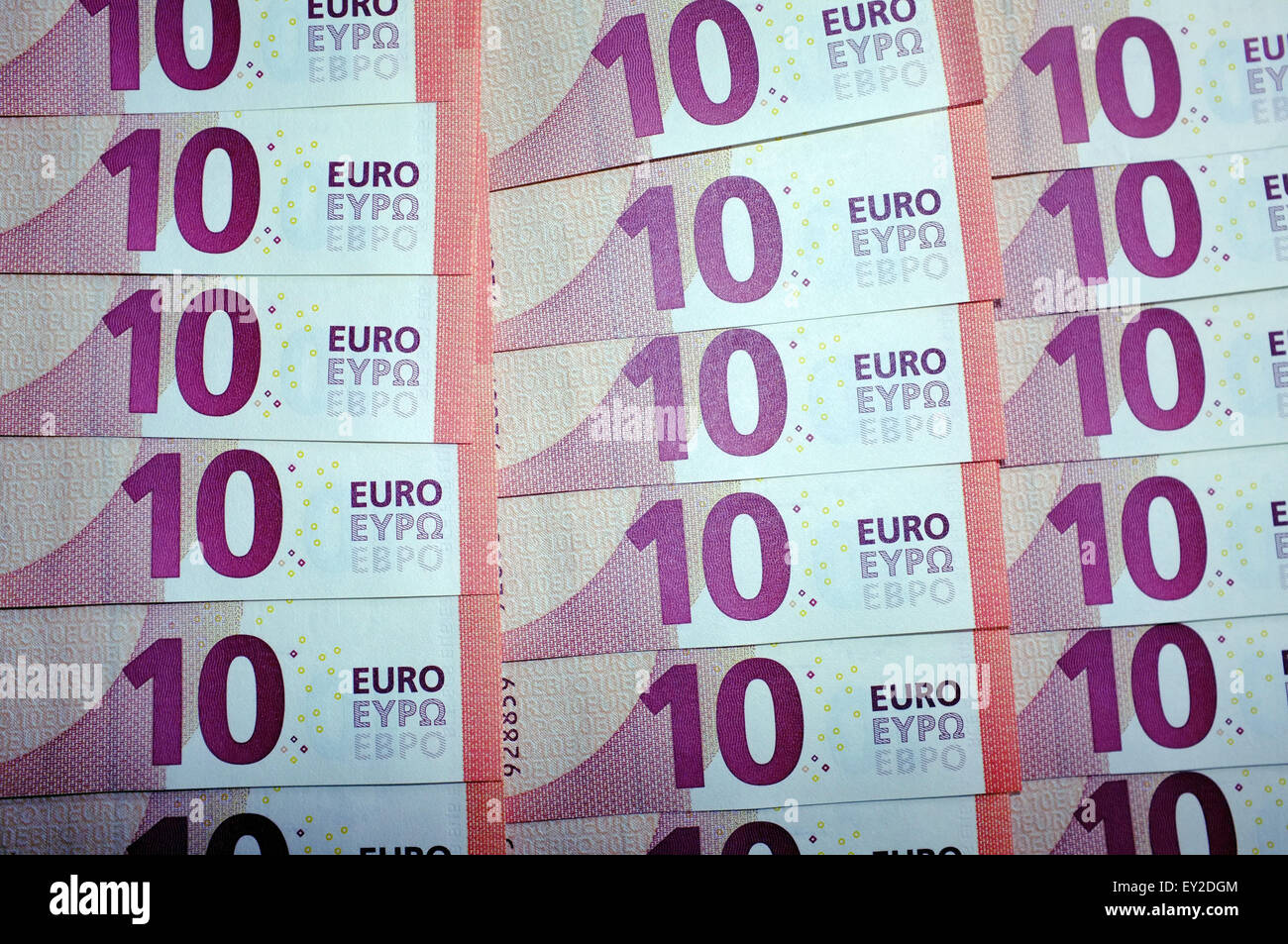 Reihen von 10 € Noten. Stockfoto