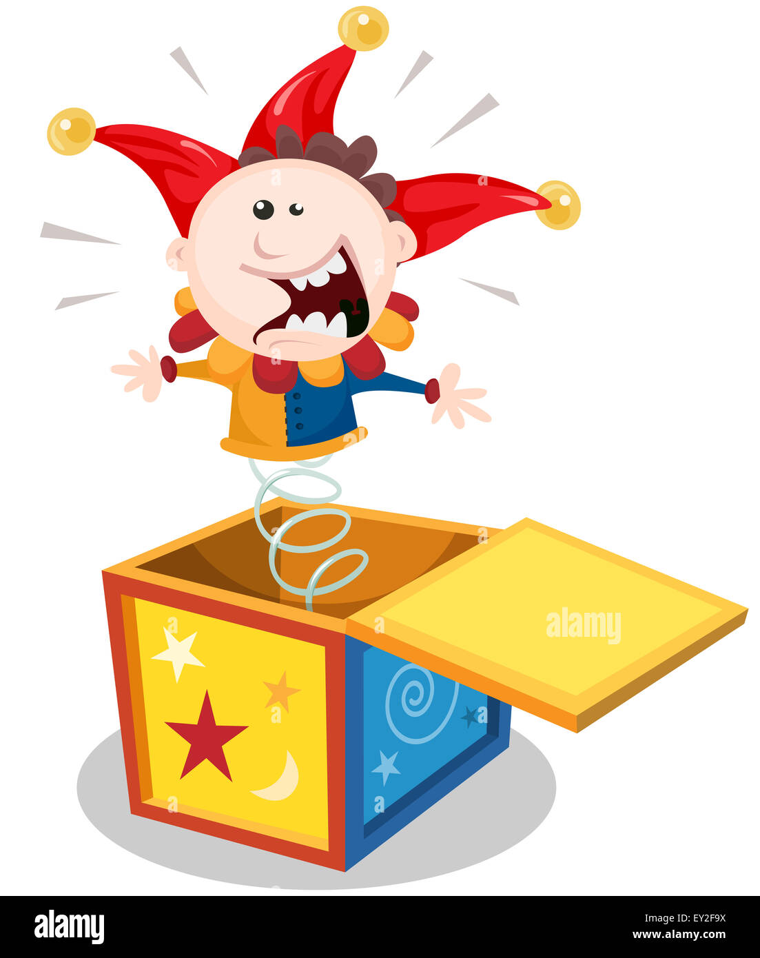 Beispiel für eine lustige Karikatur jack in der Box Puppe Spielzeug  Charakter springen und lächelnd Stockfotografie - Alamy