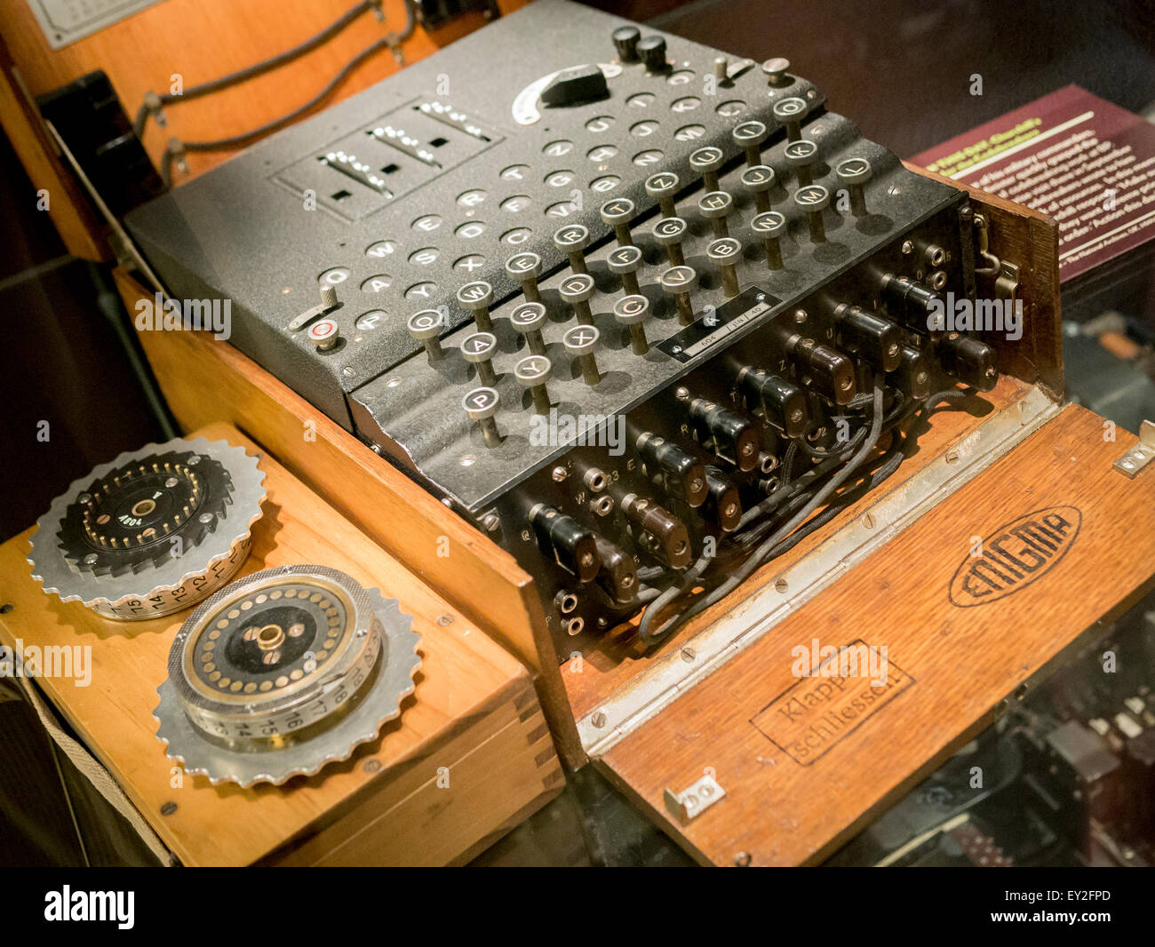 Enigma-Maschine, Bletchley Park, Milton Keynes, Großbritannien - 21. Juni 2015. Stockfoto