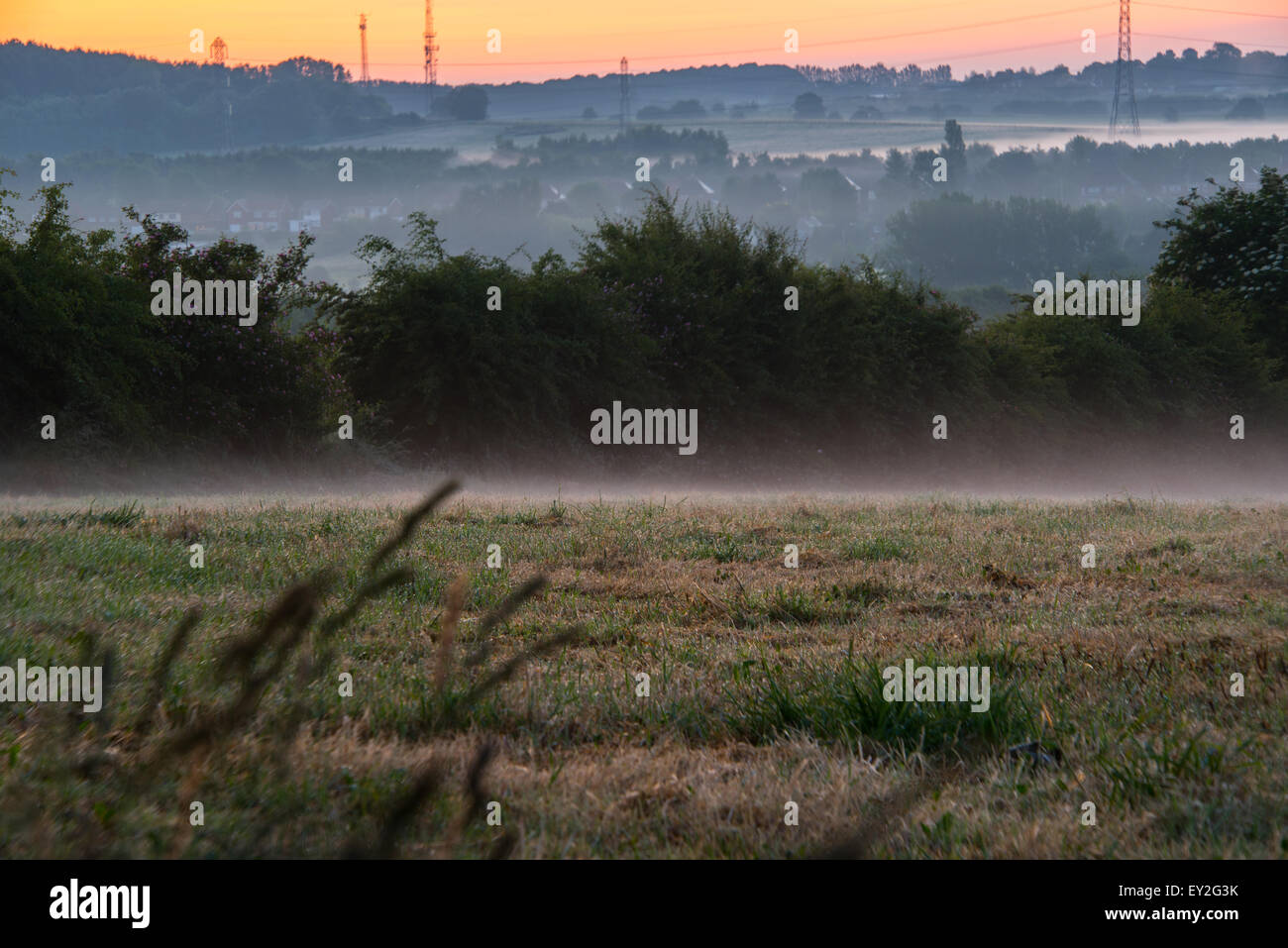 Sunrise nebliger Morgen Wolverhampton Juli 2015 Stockfoto