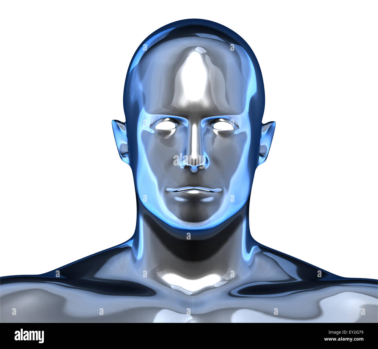 Das Gesicht mit Metallic und Chrom-Effekt, von der Vorderseite aus gesehen Stockfoto