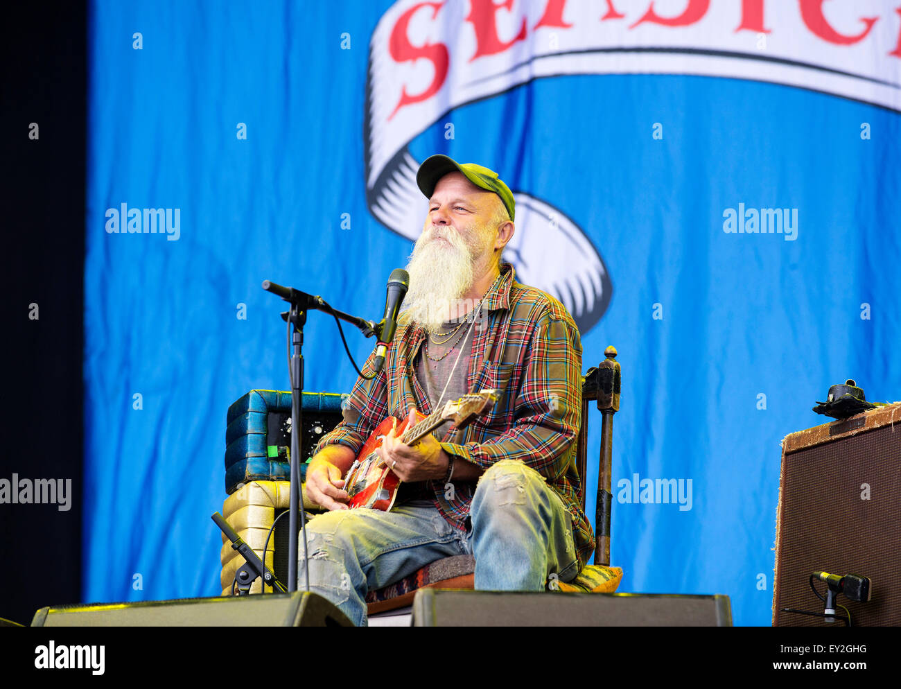 Seasick Steve führt auf der Hauptbühne am T In The Park Festival Strathallan Schloss am 11. Juli 2015 Stockfoto