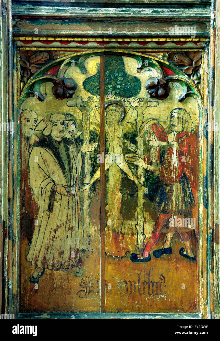 St. William von Norwich, mittelalterliche Malerei Loddon, Norfolk, England UK Gemälde mittelalterlichen Heiligen Heiligen Lettner Stockfoto