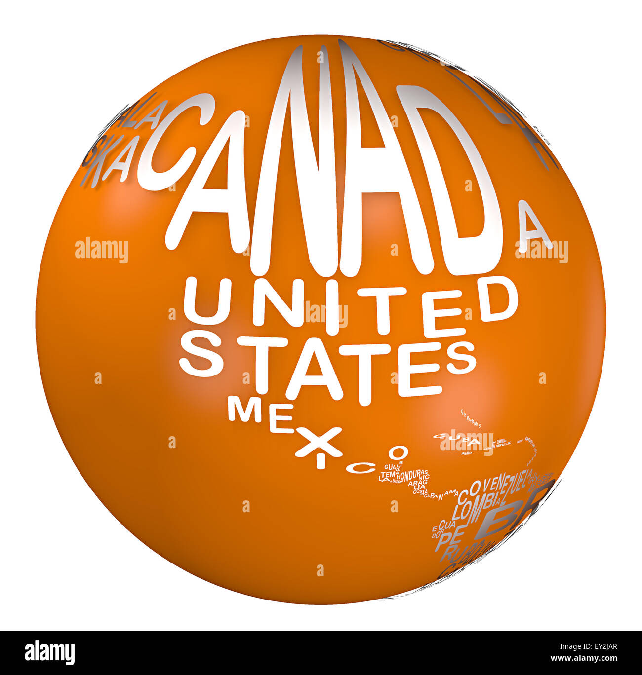 Eine Kugel durch Worte der Nationen, Usa, Kanada und Mexiko gemacht Stockfoto
