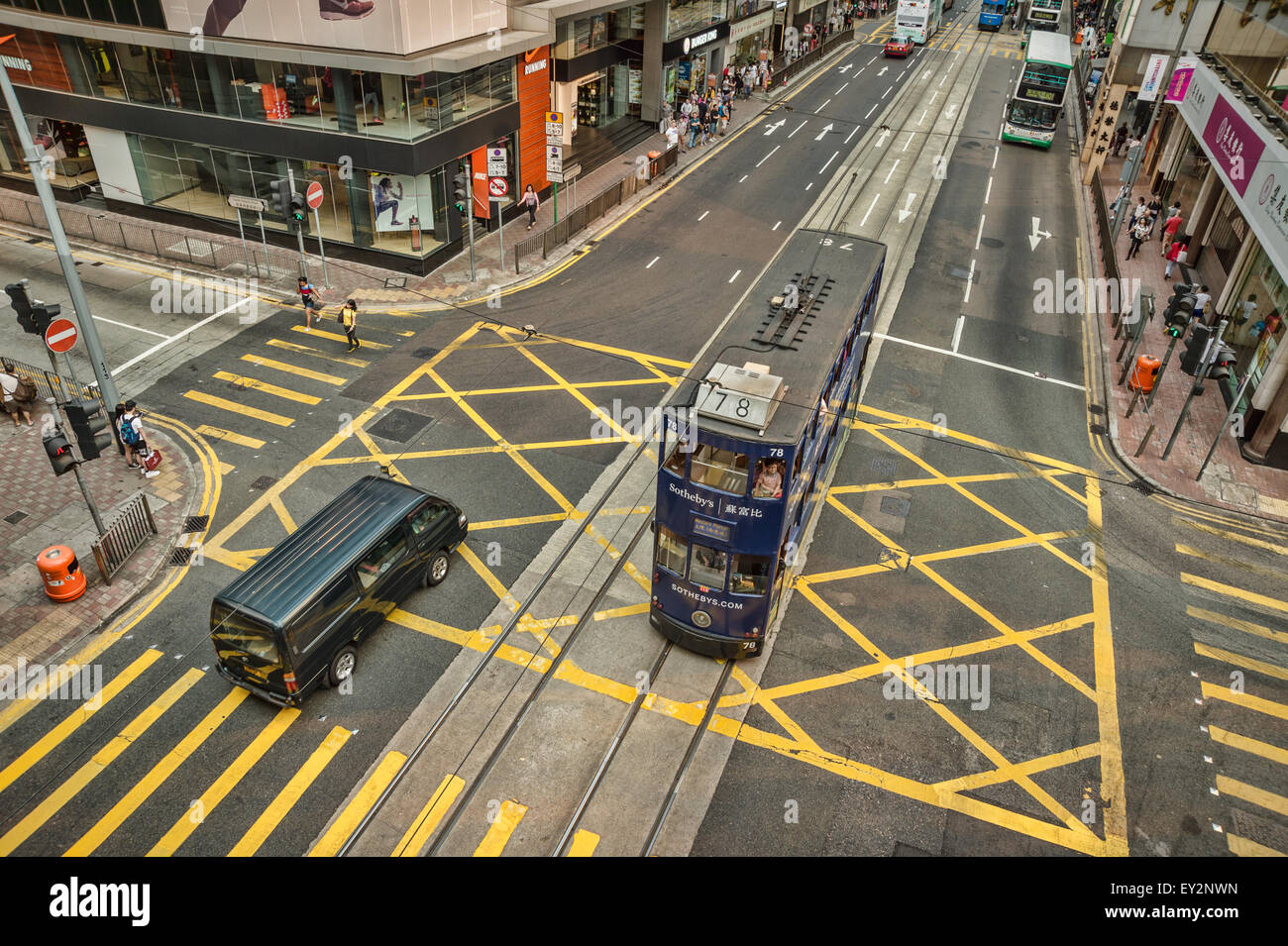 Straßenbahn in Central, Hong Kong Island, Hongkong, China, Asien Stockfoto