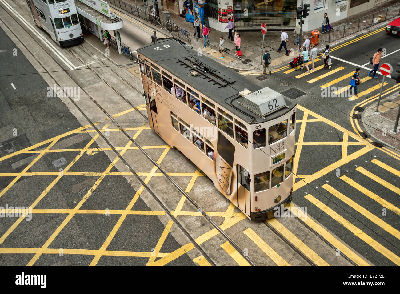 Straßenbahn in Central, Hong Kong Island, Hongkong, China, Asien Stockfoto