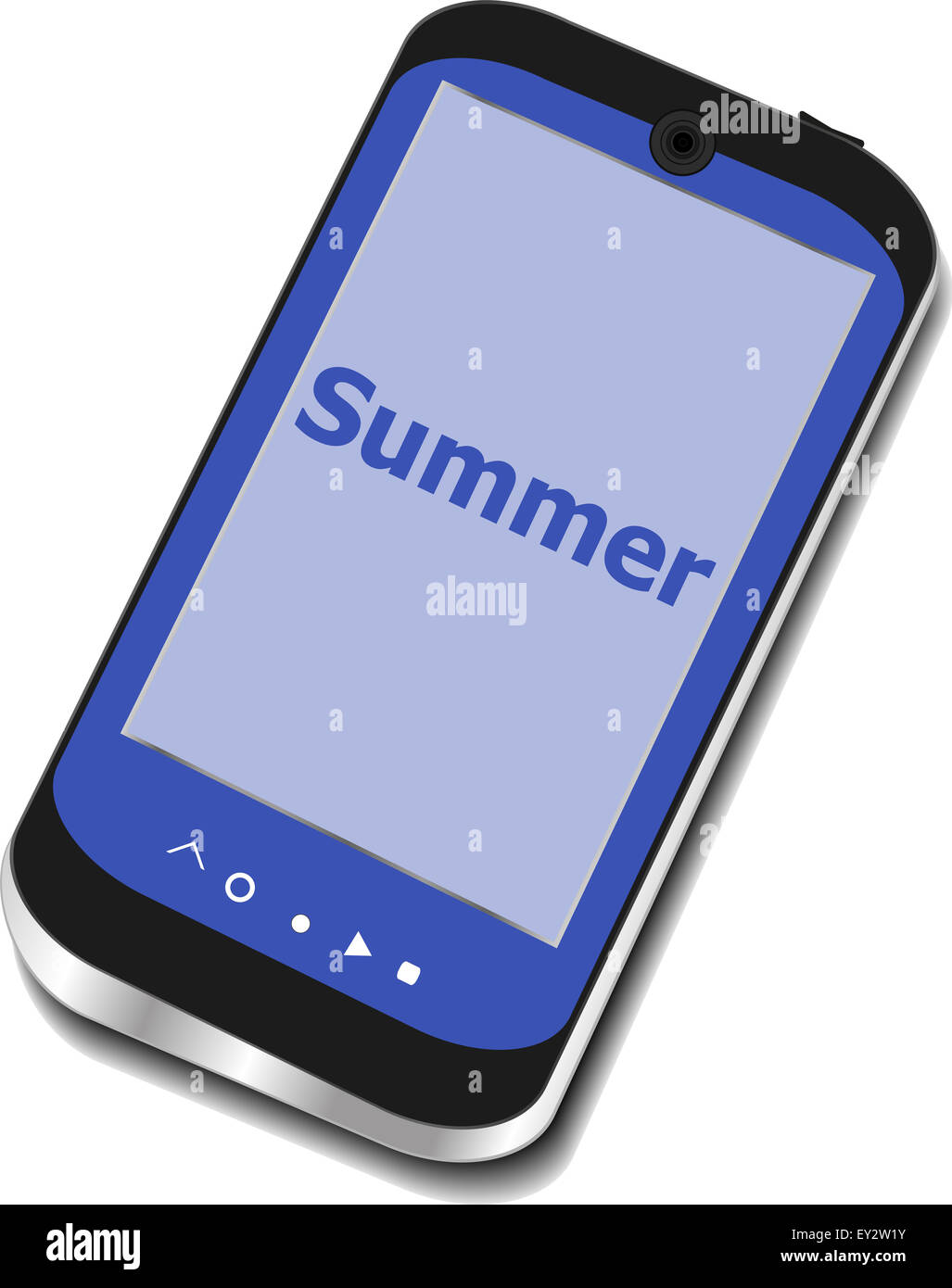 Sommer-Wort auf dem Smartphone-Bildschirm, Ferienkonzept Stockfoto