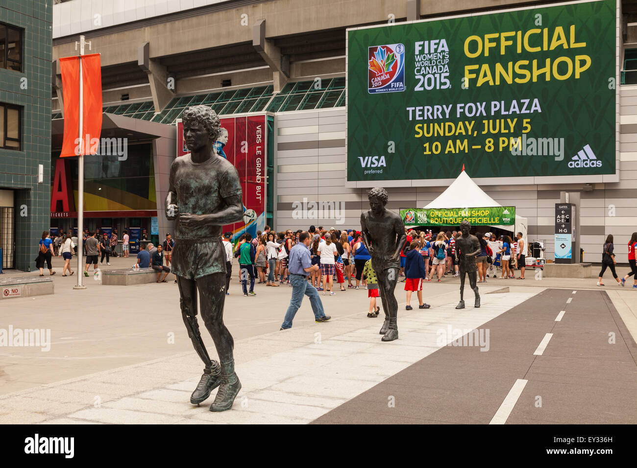 Terie Fox Plaza mit amerikanischen Fans Futter für die Frauen-WM Finale am 5. Juli 2015 Stockfoto