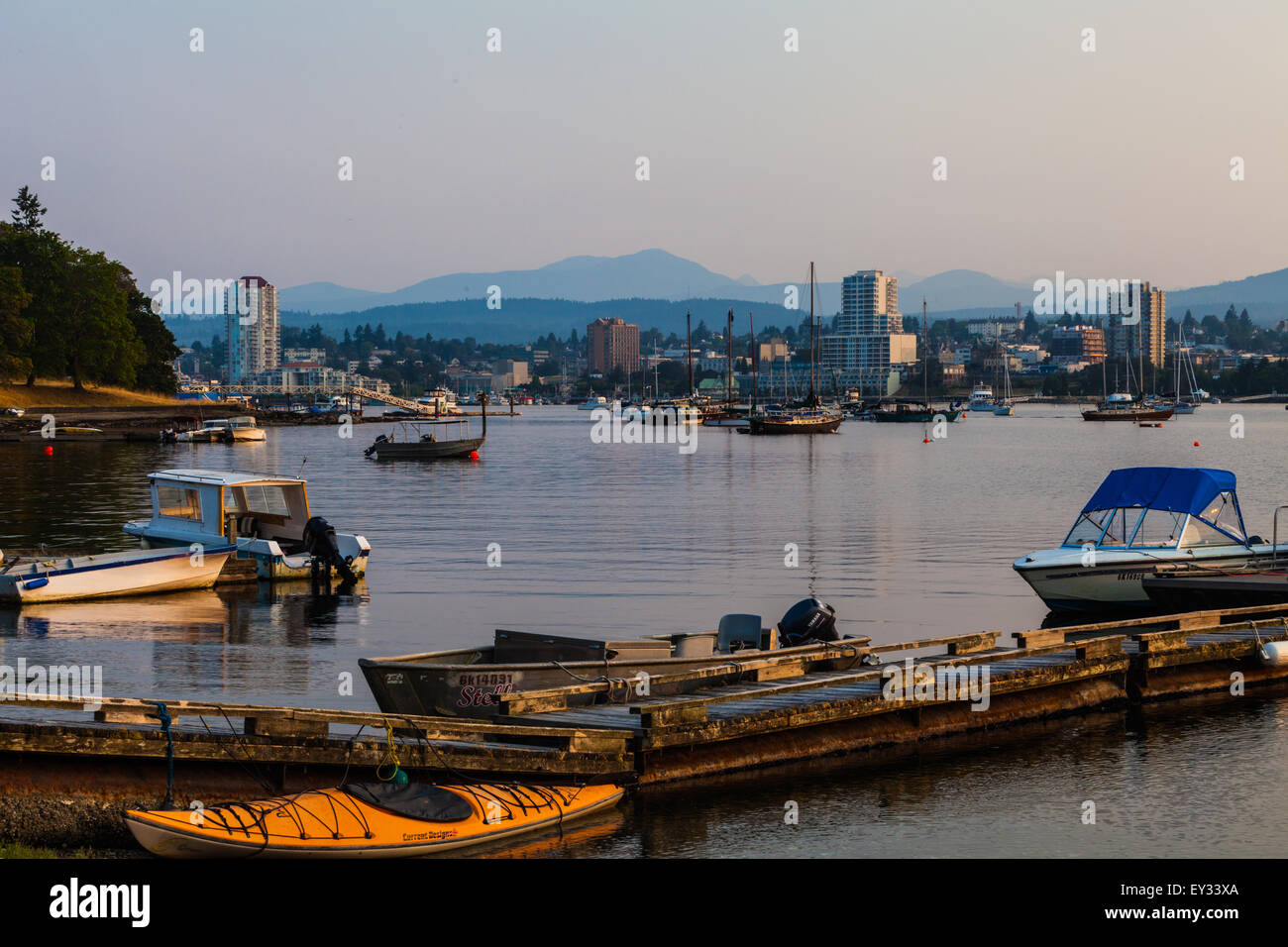 Blick auf die Stadt Nanaimo von Schutz-Insel, Kanada Stockfoto