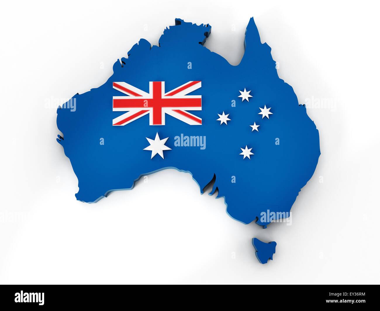 Australien Karte und Flagge isoliert auf weißem Hintergrund Stockfoto