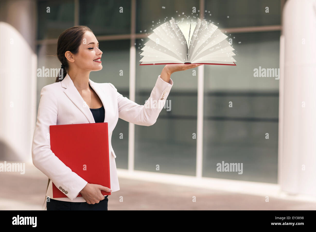 Geschäftsfrau mit einem Buch Stockfoto