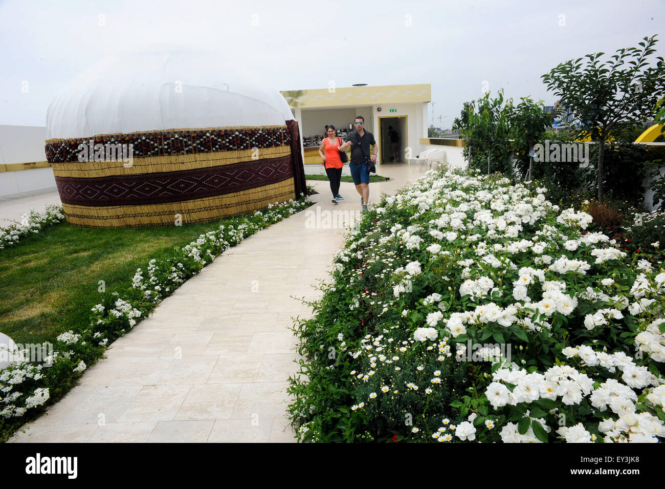 Italien Mailand Expo-Pavillon von Turkmenistan 2015, Architektur, Gebäude, Stadt, bunten, Bau, Europa, europäisch, Event, e Stockfoto