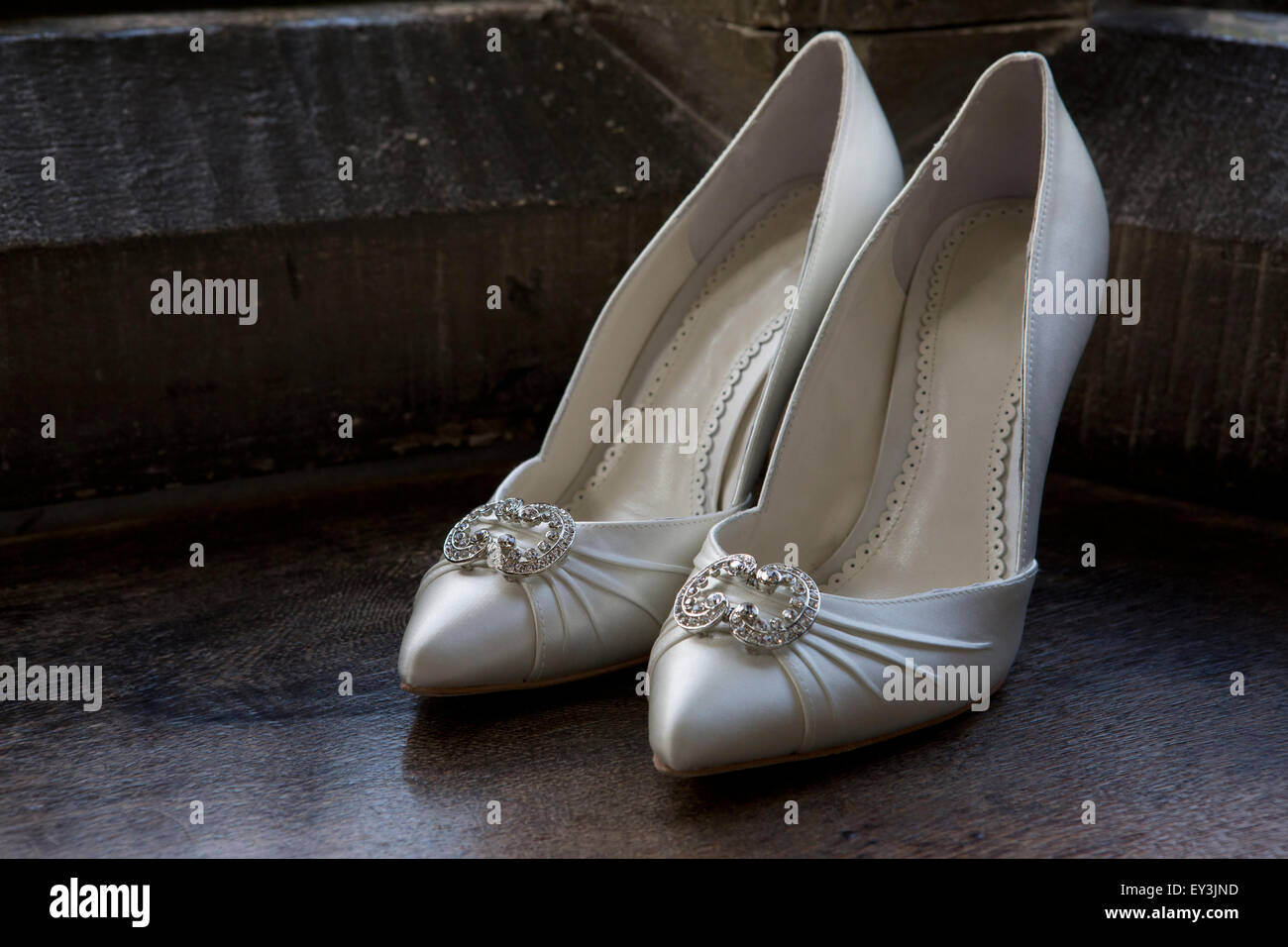 Nahaufnahme von high Heels Hochzeitsschuhe. Stockfoto