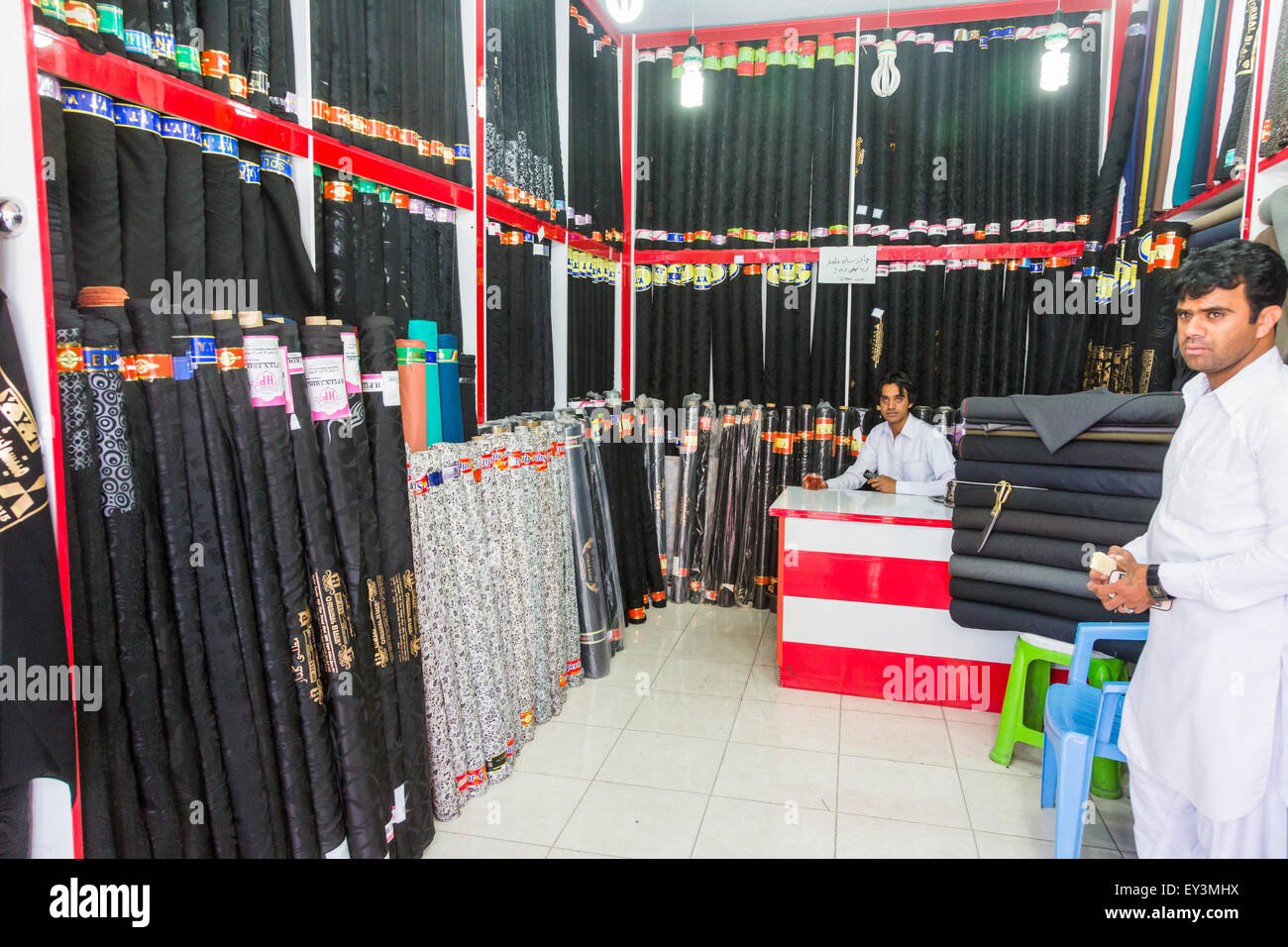 Stoff-Shop, Bazar, Zahedan, Iran Stockfoto