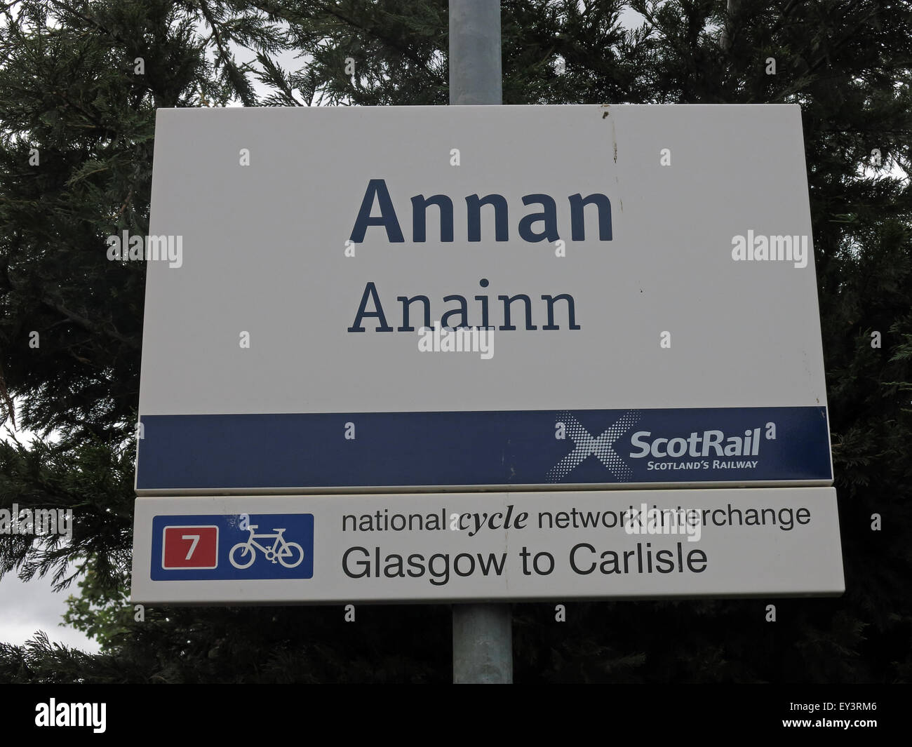 Annan Eisenbahn Schild, Dunfries & Galloway, Schottland, Großbritannien Stockfoto
