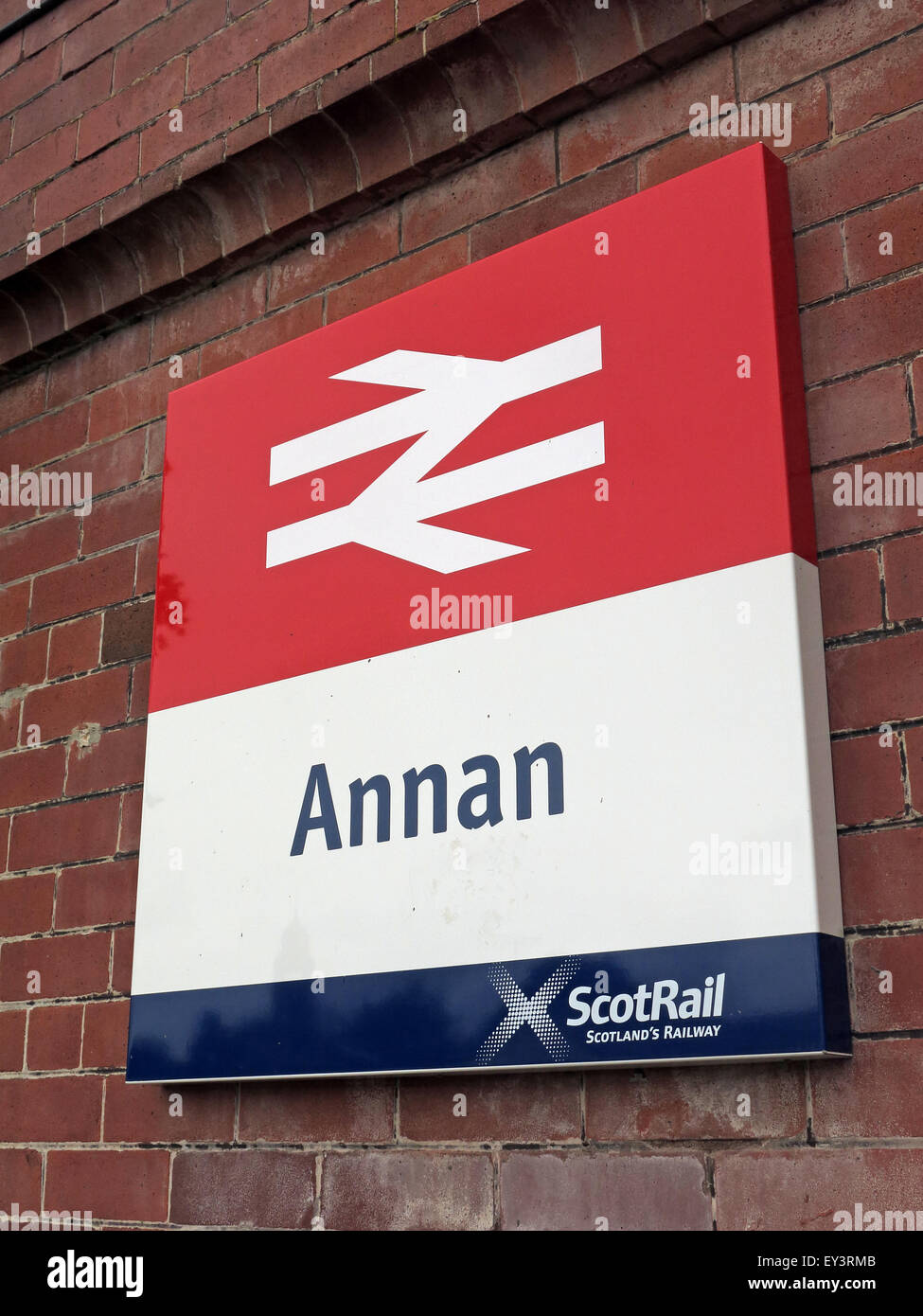 Annan Eisenbahn Schild, Dunfries & Galloway, Schottland, Großbritannien Stockfoto