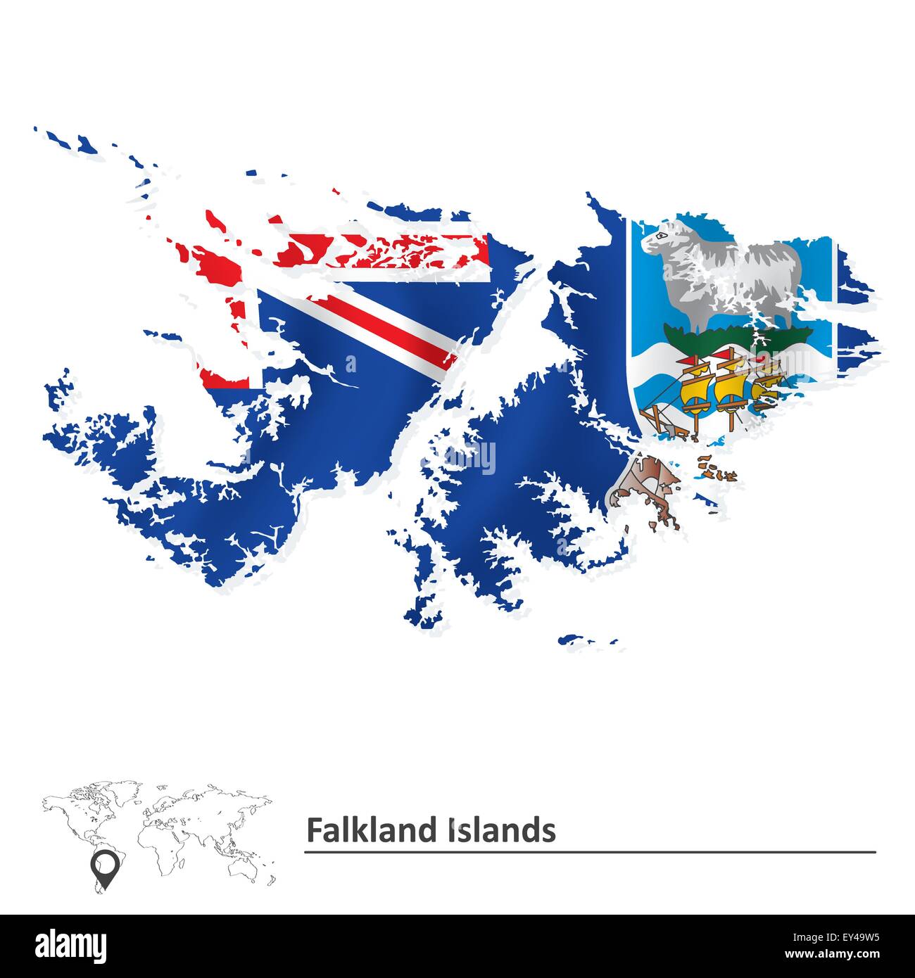 Karte der Falkland-Inseln mit Fahne - Vektor-illustration Stock Vektor