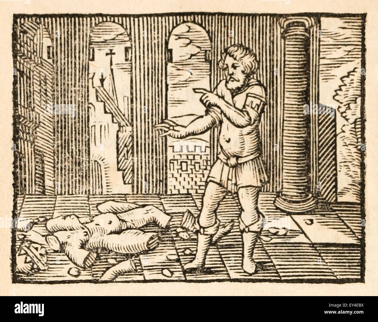"Die Satzung des Hermes und der Schatz" Fabel von Aesop (ca. 600). 17. Jahrhundert Holzschnitt Drucken zur Veranschaulichung Aesop Fabeln. Siehe Beschreibung für mehr Informationen. Stockfoto