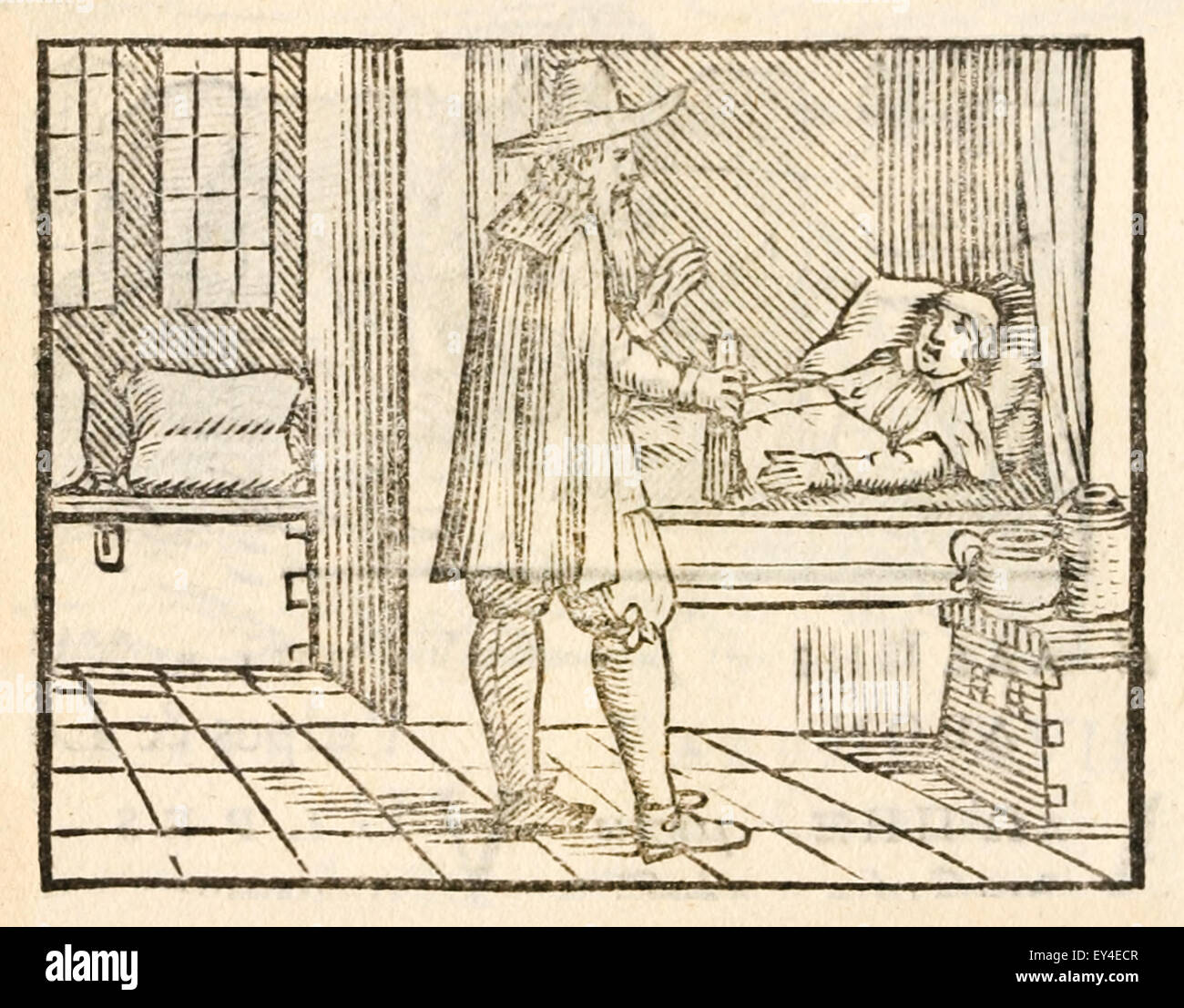 "Die alte Frau und der Arzt" Fabel von Aesop (ca. 600). 17. Jahrhundert Holzschnitt Drucken zur Veranschaulichung Aesop Fabeln. Siehe Beschreibung für mehr Informationen. Stockfoto