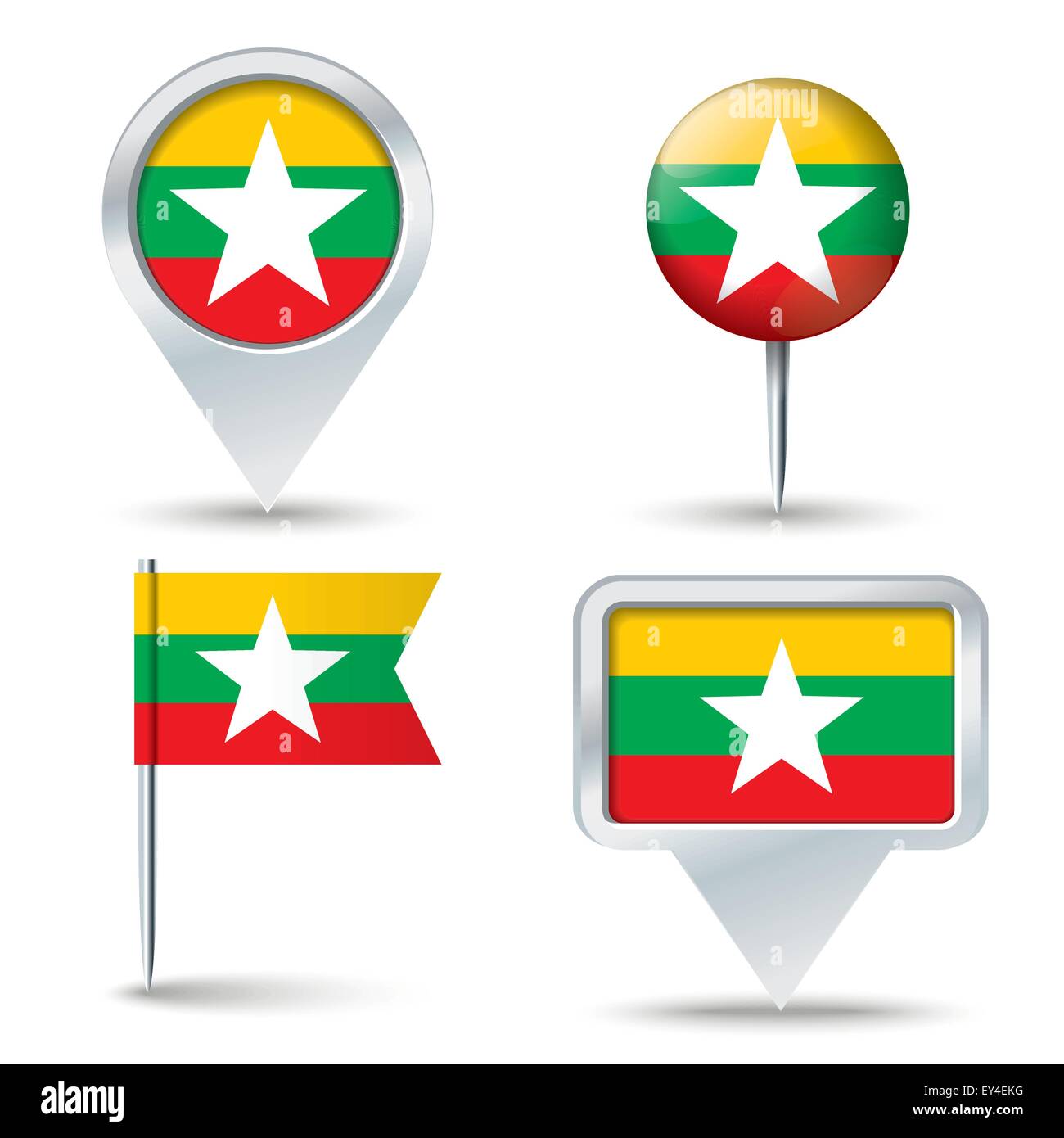 Karte-Pins mit Flagge von Burma - Vektor-illustration Stock Vektor