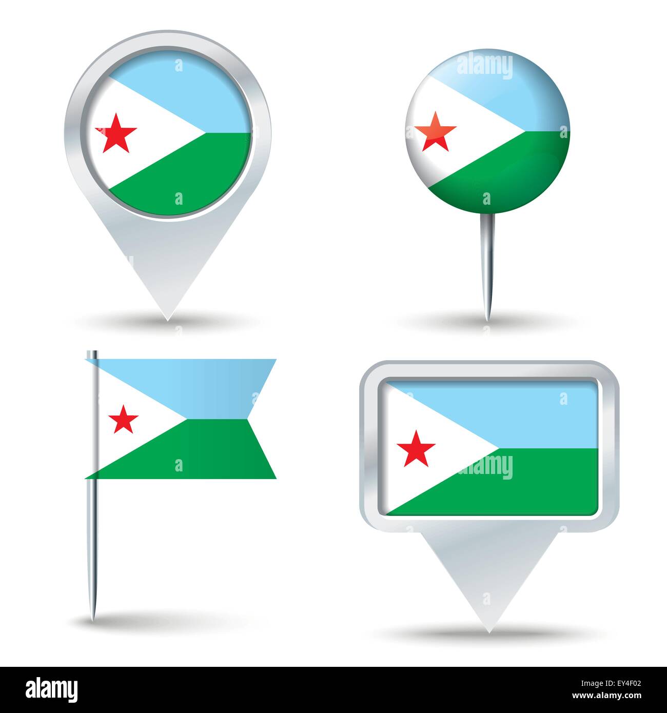 Karte-Pins mit Flagge von Djibouti - Vektor-illustration Stock Vektor