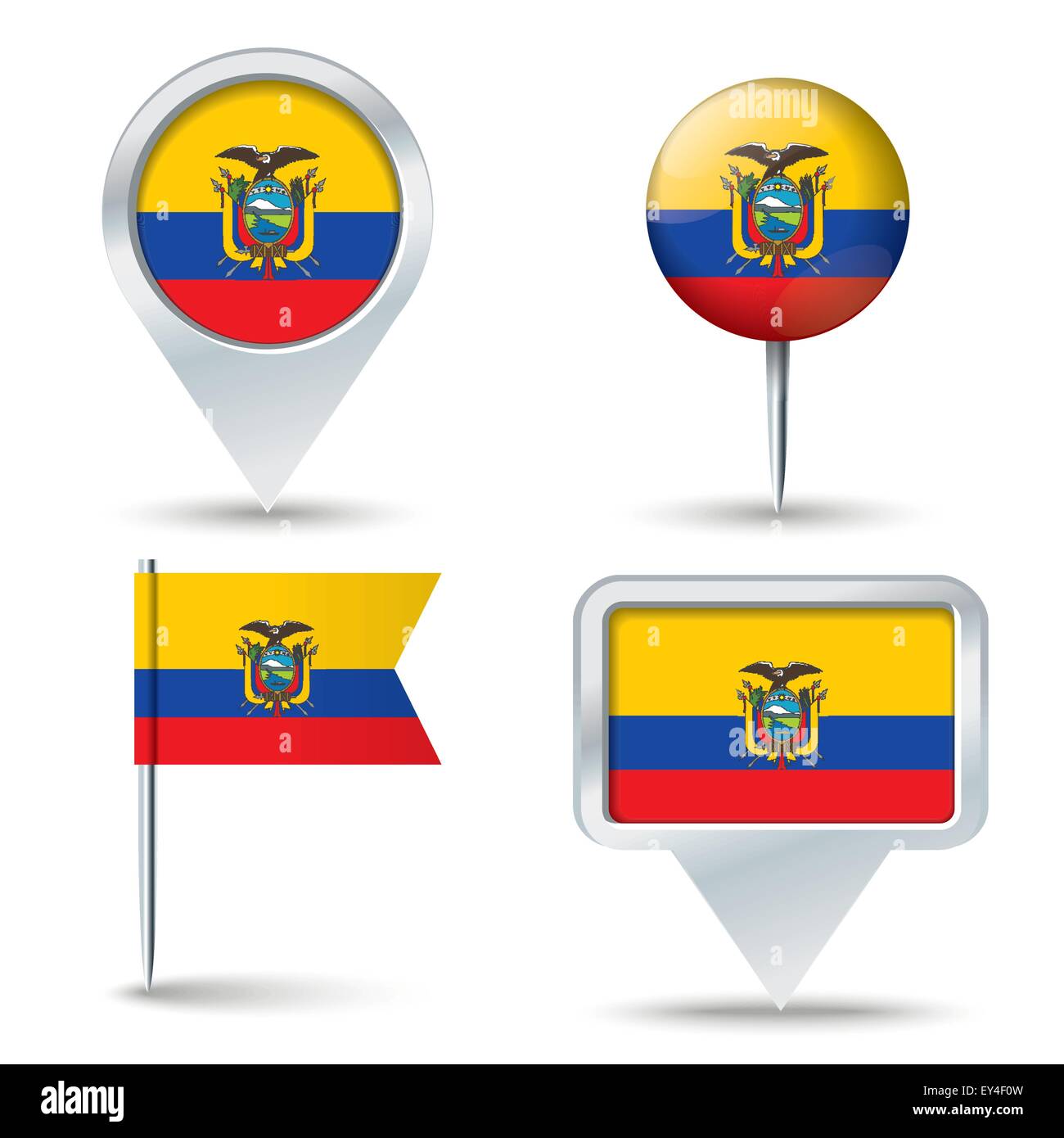 Karte-Pins mit Flagge von Ecuador - Vektor-illustration Stock Vektor